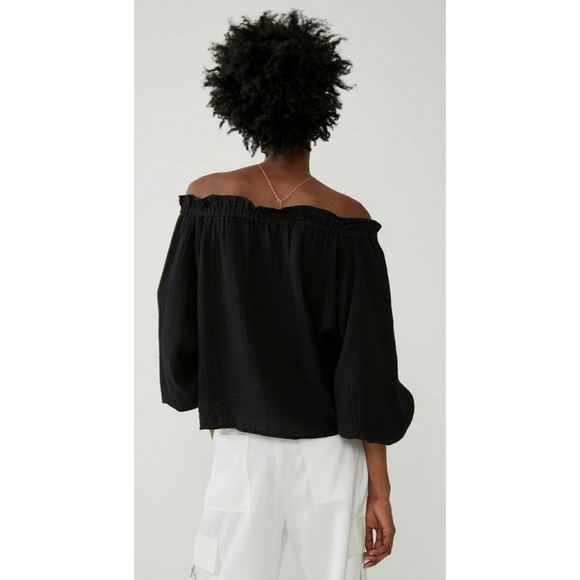 ZARA // black off shoulder boho peasant top - Picture 7 of 8